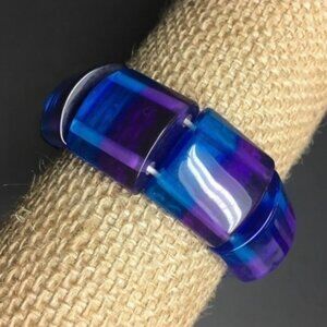 Modern Acrylic Stretch Bracelet Blue Purple Rectangle Stripe Retro 80s 90s Y2K
